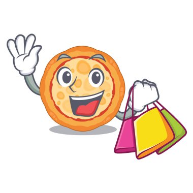 Alışveriş peynir pizza maskot ile izole