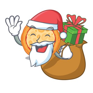 Bir karakter plaka üzerinde hediye peynir pizza ile Santa