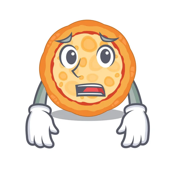Pizza de queijo com medo na forma de desenhos animados — Vetor de Stock