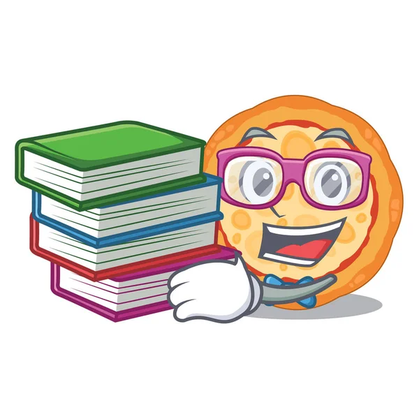 Bir karakter plaka üzerinde kitap peynir pizza ile Öğrenci