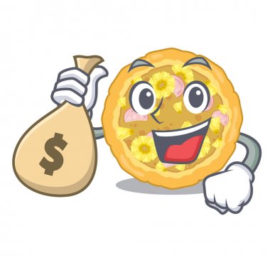 Para çantası Hawai pizzası karakterde izole edilmiş.