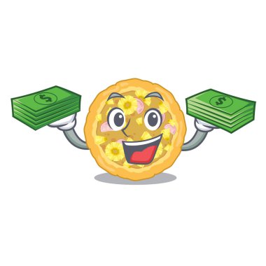 Para çantasıyla Hawai pizzası çizgi film tabakları servis edilir.