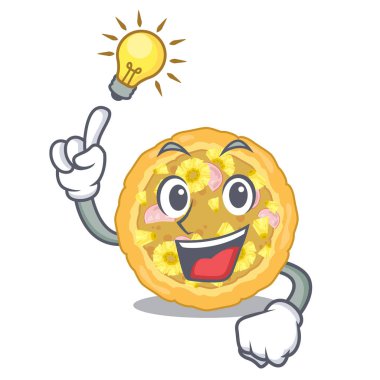 Ahşap karikatür masa üzerinde bir fikir hawaii pizza var