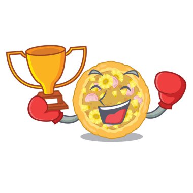 Ahşap karikatür masa üzerinde Boks kazanan hawaii pizza