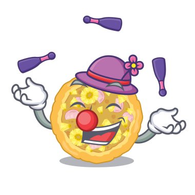 Ahşap karikatür masa üzerinde Hawaii pizza hokkabazlık