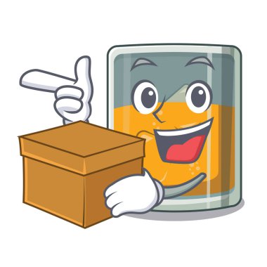 Karakterde yer alan viski kutusuyla.