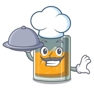 Masanın üzerinde karikatür viski gıda bardak ile Şef