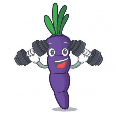 Fitness mor havuç maskot ile izole