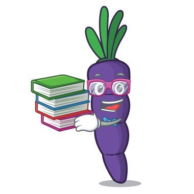 Karikatür şeklinde kitap mor havuç dilimleri ile Öğrenci