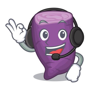 Çizgi film buzdolabında mor kulaklıklı tatlı patatesle