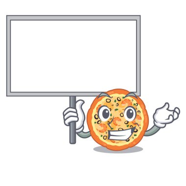 Karakter plakası üzerinde servis kurulu deniz ürünleri pizza getir