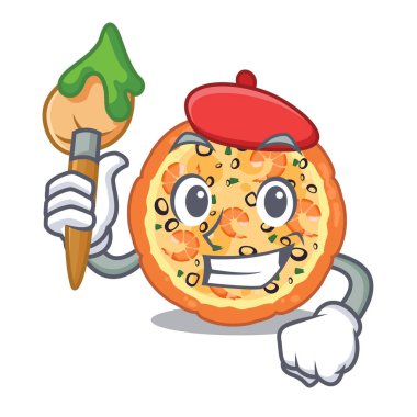 Sanatçı deniz ürünleri pizza karakter plaka üzerinde servis