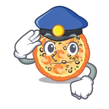 Polis deniz ürünleri pizza karakter plaka üzerinde servis