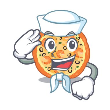 Denizci deniz ürünleri pizza karakter plaka üzerinde servis