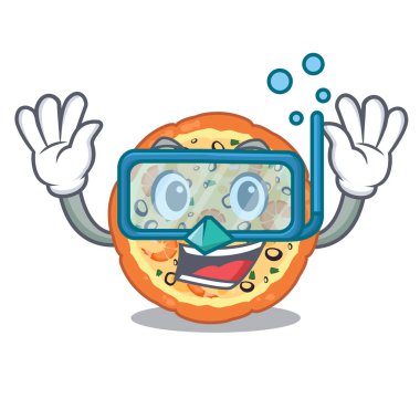 Dalış deniz ürünleri pizza karikatür ile izole