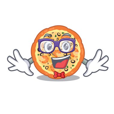 Geek deniz ürünleri pizza karikatür ile izole