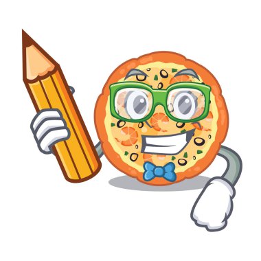 Öğrenci deniz ürünleri pizza karikatür ile izole