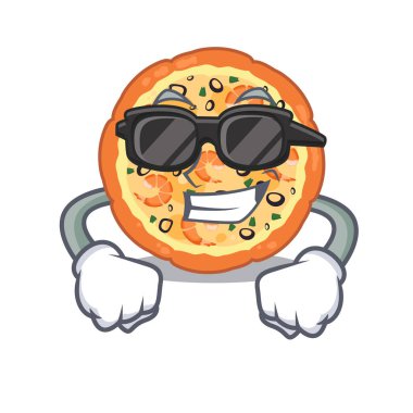 Süper serin deniz ürünleri pizza karikatür izole