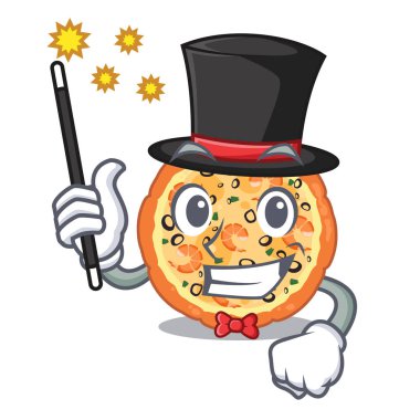Karikatür tahtası üzerinde Sihirbaz deniz ürünleri pizza