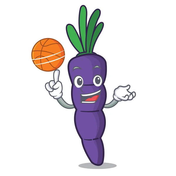 With basketball purple carrots isolated with the mascot — Stock Vector