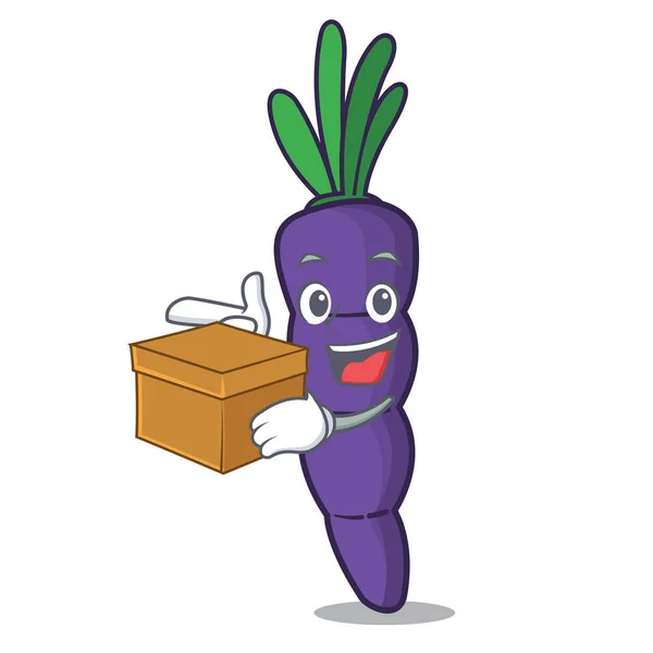 Met box paarse wortel in een tekenfilmmand — Stockvector