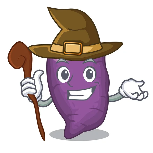 Witch purple sweet potato in mascot basket — Stock Vector