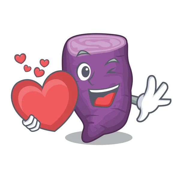 С сердцем фиолетовый сладкий картофель в корзине талисмана — стоковый вектор