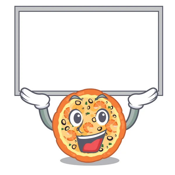 Up board deniz ürünleri pizza karakter plaka üzerinde servis — Stok Vektör