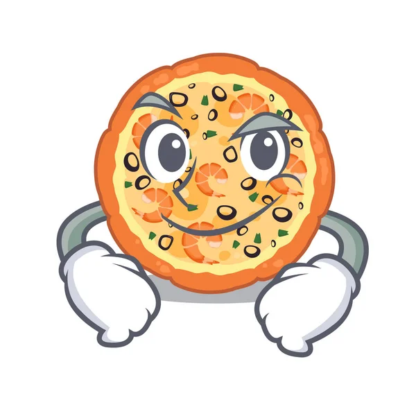 Smirking pizza de frutos do mar isolado com em desenhos animados — Vetor de Stock