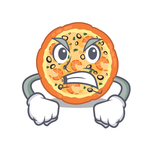 Pizza de frutos do mar irritada na forma de mascote — Vetor de Stock