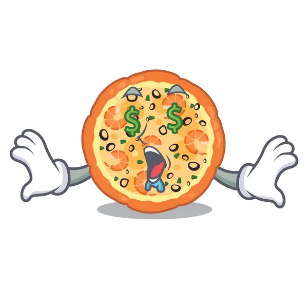 Money eye Meeresfrüchte-Pizza über dem Cartoon-Board — Stockvektor