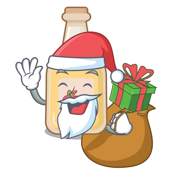 Weihnachtsmann mit Geschenkflasche Apfelmost über Cartoon-Tisch — Stockvektor