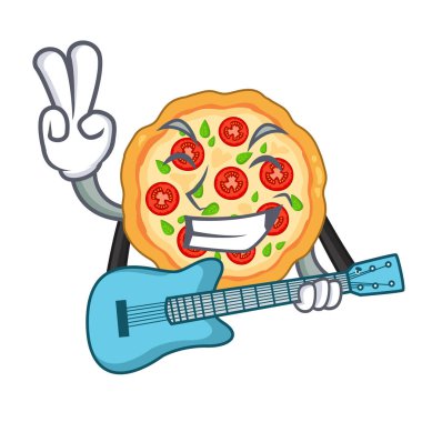 Gitar margherita pizza ile karikatür ile izole