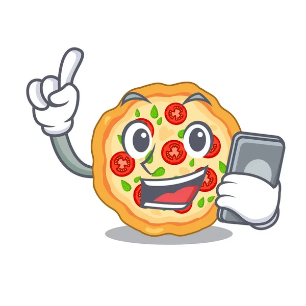 Met telefoon margherita pizza in een cartoon oven — Stockvector