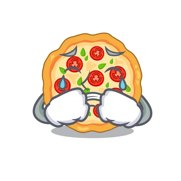 Llorando pizza margherita aislado con los dibujos animados — Vector de stock