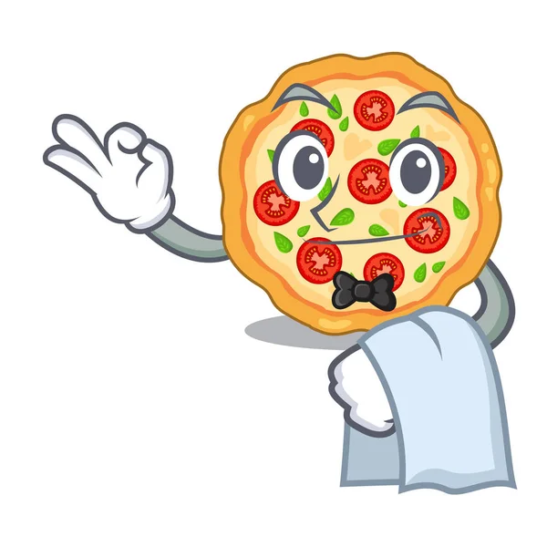 Cameriere margherita pizza isolata con i cartoni animati — Vettoriale Stock