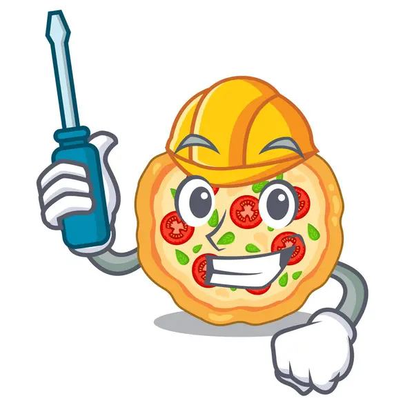 Pizza automotriz margherita en forma de mascota — Vector de stock
