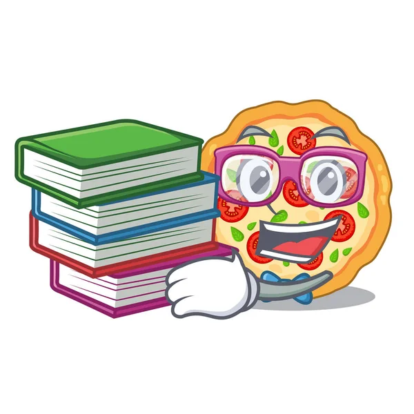 Estudiante con libro margherita pizza en forma de mascota — Vector de stock