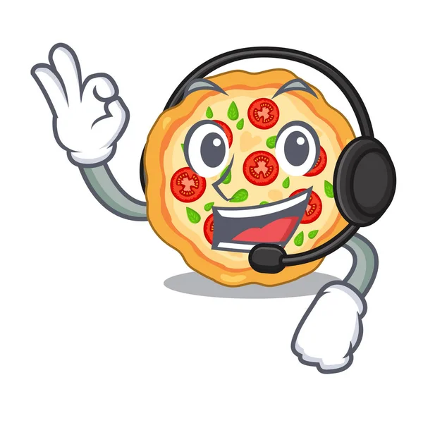 Met hoofdtelefoon margherita pizza in de vorm van een mascotte — Stockvector