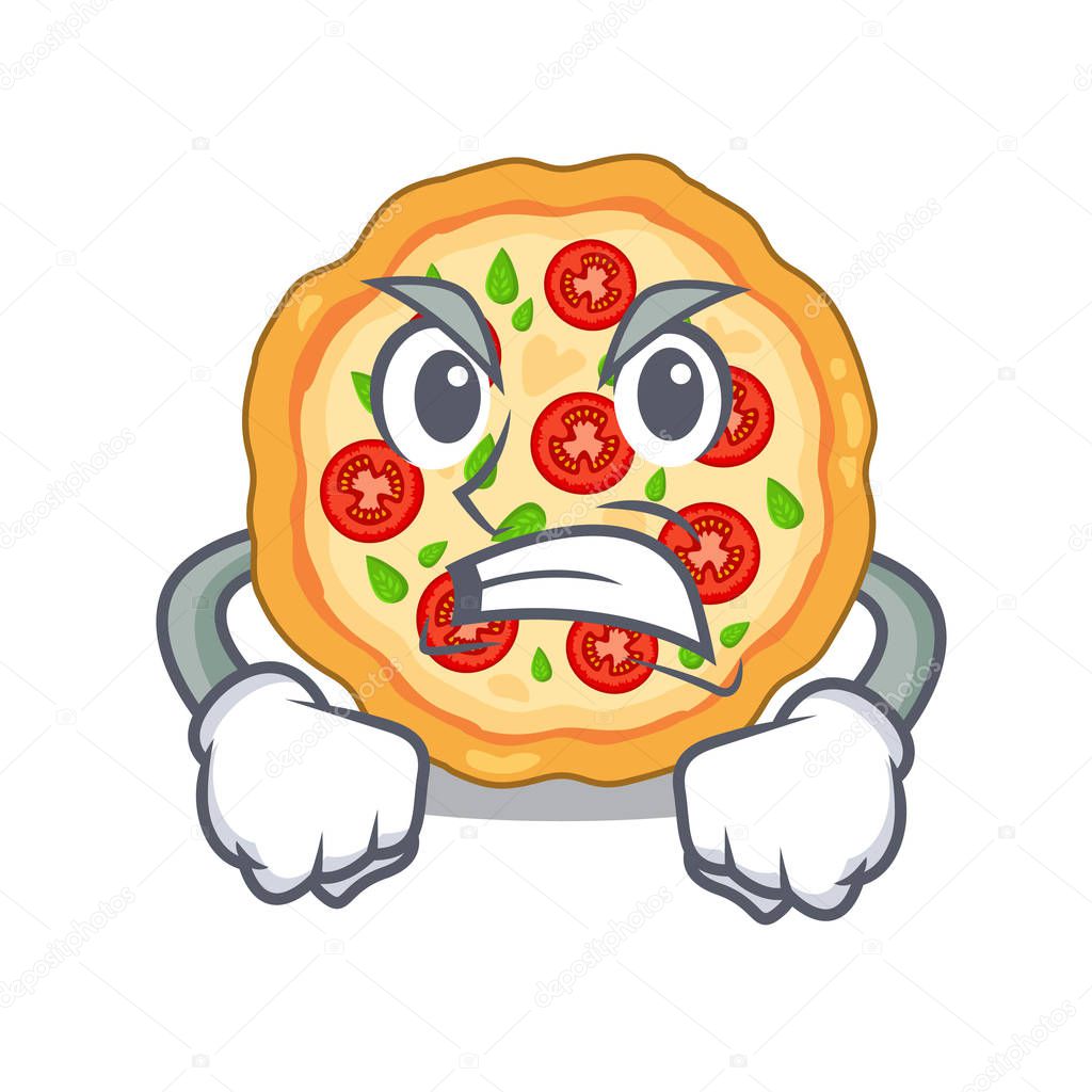 Angry margherita pizza isolated with the cartoons