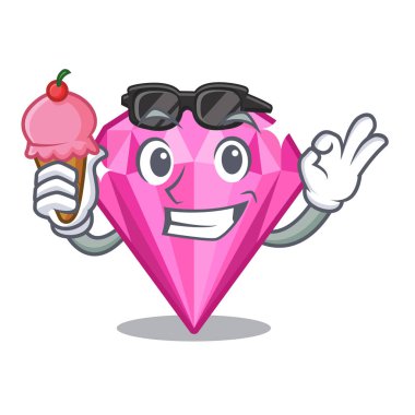 Karikatürle izole edilmiş pembe elmaslı dondurma.