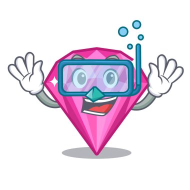 Karikatür ile izole dalış pembe elmas