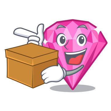 Çizgi filmle izole edilmiş pembe elmas kutusuyla