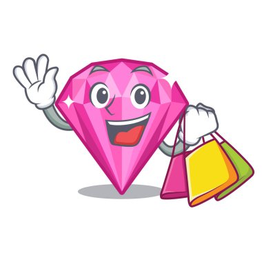 Alışveriş pembe elmas karikatür ile izole