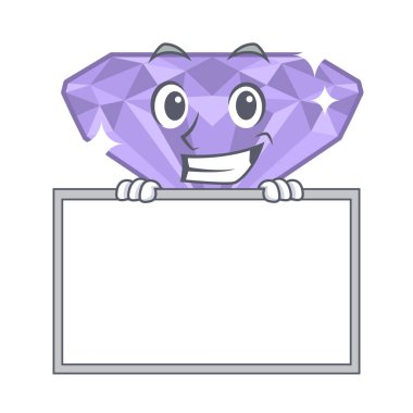 Maskot kutusunda kurulu mor elmas ile sırıtarak