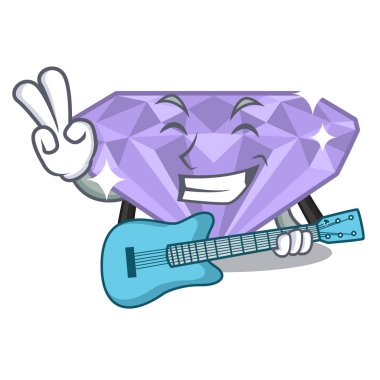 Çizgi film çantasındaki mor gitarla