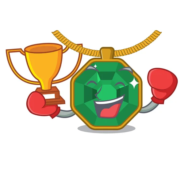 Ganador de boxeo peridoto joyas por encima de la mesa de dibujos animados — Vector de stock