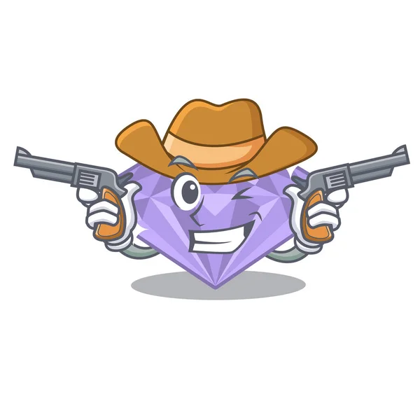 Cowboy violet diamond in the mascot box — Stock Vector