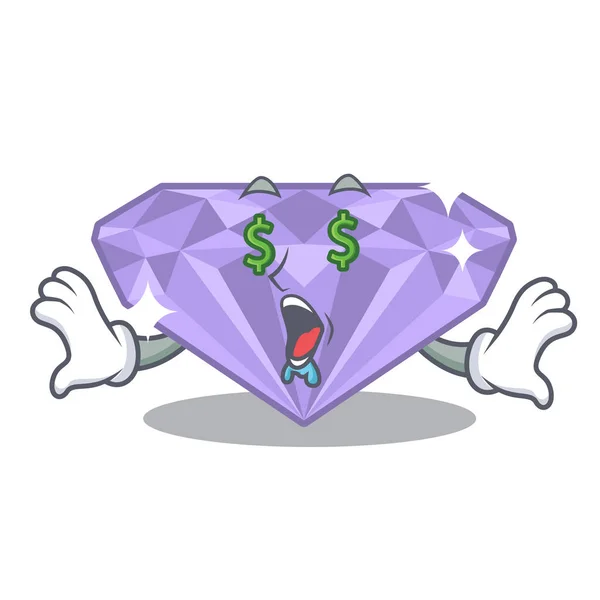 Dinheiro olho violeta diamante na caixa dos desenhos animados — Vetor de Stock