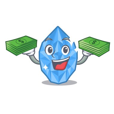 Para çantası ve maskotla izole edilmiş akuamarin mücevher